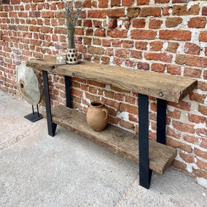 Reclaimed Wood Console Table with Shelf, Rustic Wood Hallway Table, Long Console Table Metal Legs, Reclaimed Console Table Wood