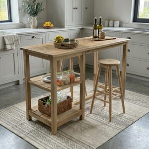 Handgefertigte Kücheninsel aus Altholz, moderner rustikaler Bartisch im Landhausstil