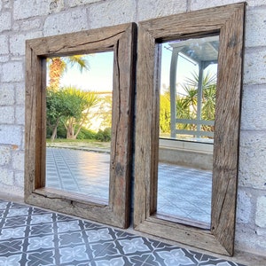 Large Wood Frame Mirror Rustic Bathroom Wall Decor, Reclaimed Wood Wall