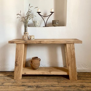 Oak Wood Console Table Modern Rustic , Hallway Table Modern Farmhouse Furniture, Rustic Entryway Console Table Oak imagem 6