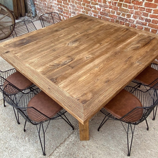 Tavolo da pranzo Barnwood Mobili in legno di recupero fatti a mano, tavolo quadrato Barnwood rustico di recupero