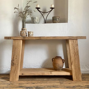 Mesa de consola de madera de roble rústico moderno, mesa de pasillo muebles de granja modernos, mesa de consola de entrada rústica roble imagen 1