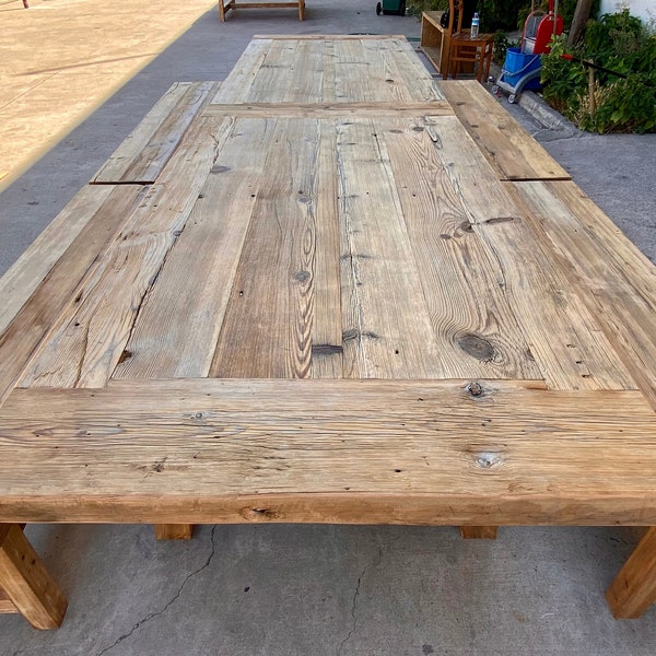 Long Dining Table Reclaimed Wood, 12 Foot Farm Table, Large Dining Table Rustic, Reclaimed Wood Dining Table and Bench