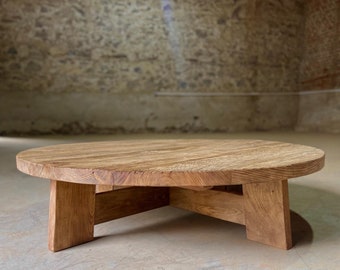 Rustic Modern Coffee Table Round, Oak Coffee Table Unique Legs, Modern Round Coffee Table, Rustic Wooden Coffee Table