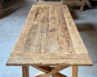 Mesa de comedor rústica recuperada, rectángulo de mesa de madera recuperada, muebles de madera de mesa BarnWood rústicos