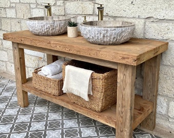 Reclaimed Wood Bathroom Vanity with Double Sink & Storage: Rustic Farmhouse Style