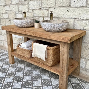 Reclaimed Wood Bathroom Vanity with Double Sink & Storage: Rustic Farmhouse Style
