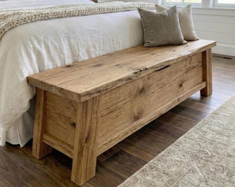 Reclaimed Oak Storage Bench – Handcrafted Lift Top Blanket Chest, Foot of Bed & Entryway Seating