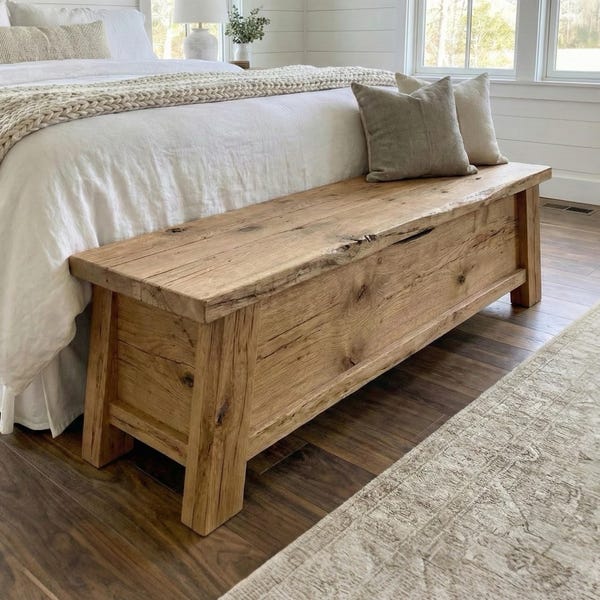 Reclaimed Oak Storage Bench – Handcrafted Lift Top Blanket Chest, Foot of Bed & Entryway Seating