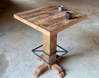 Reclaimed Square Pub Table, Bar Height Industrial Table, Rustic Bar Height Table, Reclaimed Wood Pub Table Bar Height
