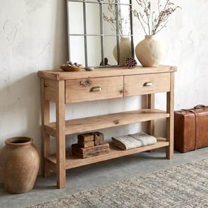Handcrafted Reclaimed Oak Console Table with Drawers: Rustic Entryway Heritage Furniture