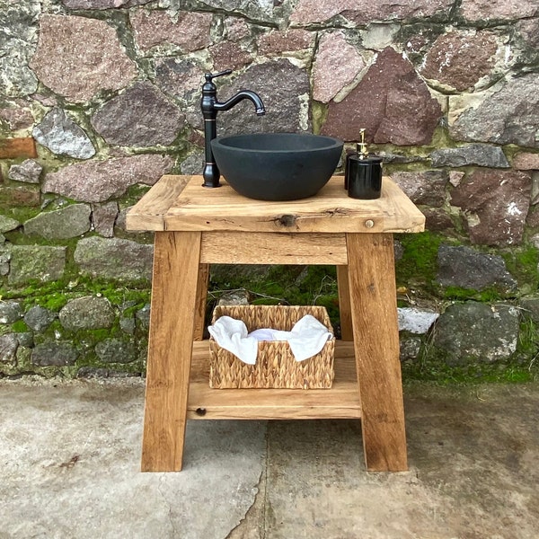 Rustic Oak Bathroom Vanity with Single Sink, Reclaimed Wood Bathroom Vanity, Reclaimed Oak Vanity Bathroom