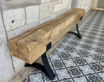 Reclaimed Wood Metal Bench Entryway, Narrow Rustic Bench Legs Metal, Reclaimed Wood Bench Rustic, Narrow Entryway Bench Wooden