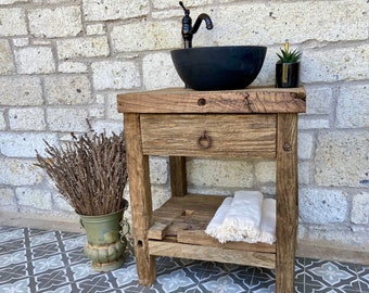 Reclaimed Bathroom Vanity with Single Sink, Rustic Wood Bathroom Vanity with Sink, Reclaimed Wood Vanity Bathroom Rustic Vanity