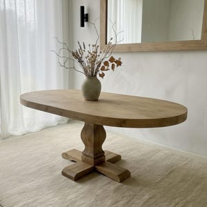 Reclaimed Oak Oval Dining Table – Sculptural Pedestal Base, Organic Modern Handcrafted Solid Wood