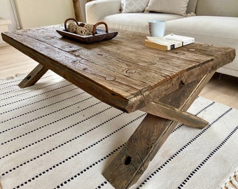 Mesa de centro BarnWood recuperada rústica, mesa de centro natural de madera, mesa de centro rústica de madera recuperada Muebles Barnwood