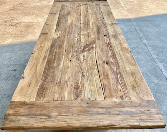 Muebles de granja de mesa de comedor de madera recuperada, tapa de madera de mesa de comedor única, mesa de comedor de granja rústica recuperada