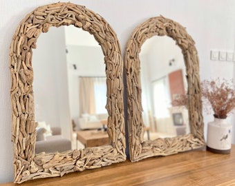 Driftwood Arched Mirror Beach Style Wall Arch Decor, Large Arched Mirror Driftwood Wall Decor, Arched Wall Mirror Beach