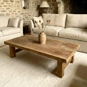 Tavolino basso da caffè in legno di recupero – Design rustico lungo fatto a mano in stile fattoria