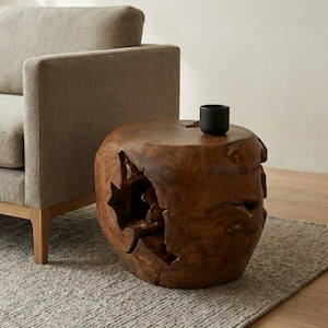 Organic Teak Root Side Table – Solid Wood Accent Stool