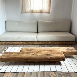 Barn Beam Coffee Table Reclaimed Wood, Low Wabi Sabi Wood Coffee Table, Rustic Japandi Furniture zdjęcie 3