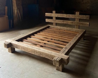 Struttura letto in legno rustico Queen, mobili rustici per camera da letto, struttura letto king size in legno di recupero, testiera in legno per letto a doppia piattaforma