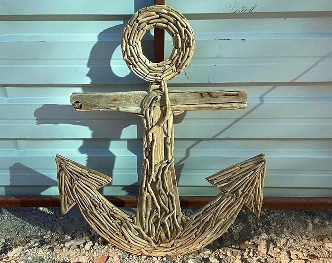 Large Driftwood Anchor Seashells Rope Nautical Decor, Front Door Wall