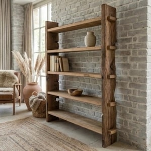Rustic Reclaimed Wood Shelf, Handcrafted Farmhouse Storage, Display Shelving Unit