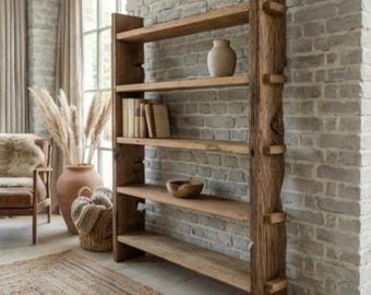 Rustic Reclaimed Wood Shelf, Handcrafted Farmhouse Storage, Display Shelving Unit