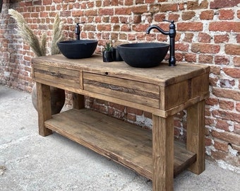 Rustikaler Waschtisch aus Scheunenholz, Doppelwaschtisch, rustikaler wiedergewonnener Waschtisch, einzigartiger Badezimmer-Waschtisch aus Holz