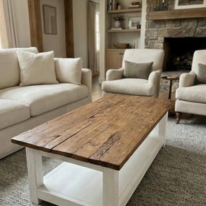Rustic Reclaimed Oak Coffee Table, Handcrafted Solid Wood Table with Storage Shelf image 11