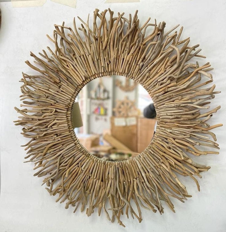 Sunburst Mirror Wall Driftwood Artwork Driftwood Beach Mirror Etsy