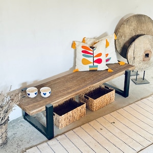 Rustic Entryway Bench, Barnwood Bench Entryway, Rustic Wooden Furniture, Rustic Reclaimed Wood Bench Metal Legs, Farmhouse Bench for Patio image 3
