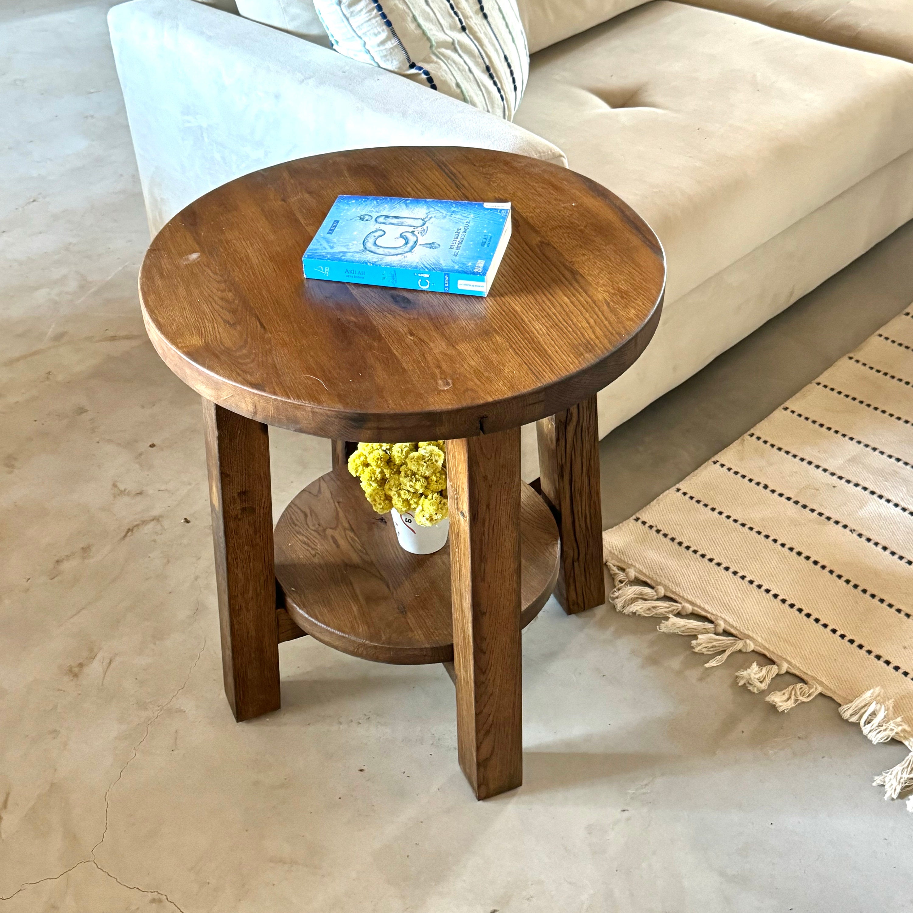 Solid Reclaimed Oak Side Table, Handcrafted End Table for Japandi