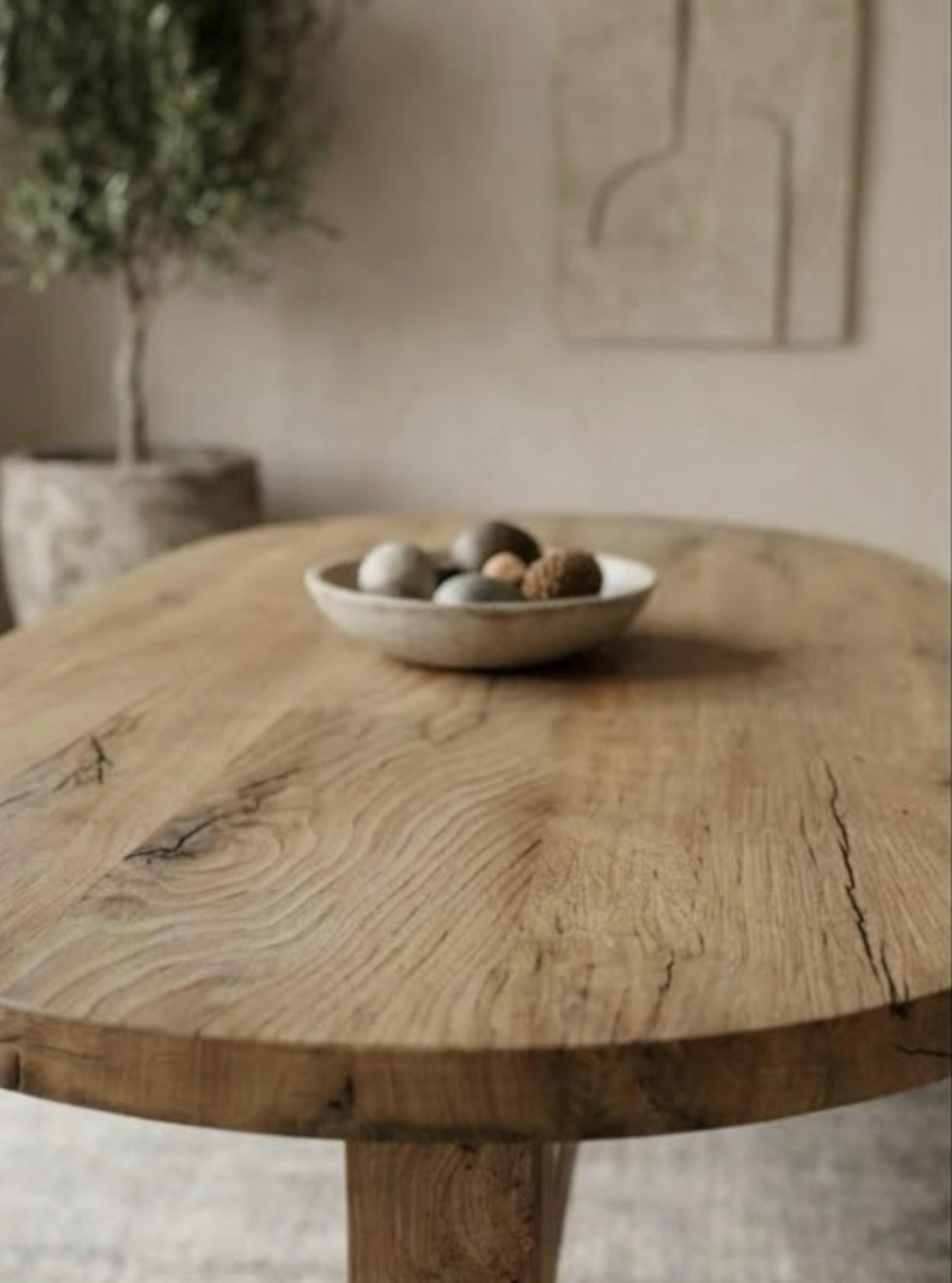 Solid Reclaimed Oak Oval Dining Table – Modern Rustic Japandi
