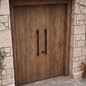 Mediterranean Double Front Door with Frame, Reclaimed Chestnut Wood Entry Door Set image 8