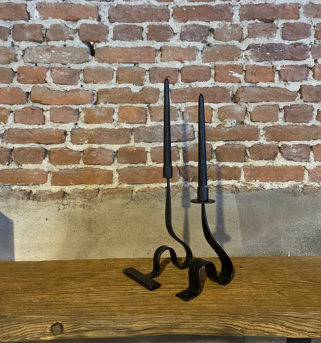 Black Wrought Iron Candlestick Holder Set of 2, Black Hand