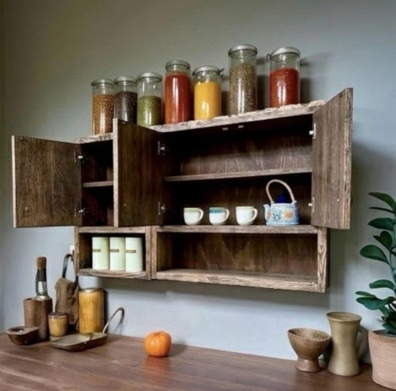 Armario de cocina de roble macizo recuperado: diseño moderno orgánico y artesanal. imagen 11