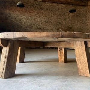 Reclaimed Barn Wood Coffee Table – Rustic Round Handmade Wabi Sabi Furniture image 5