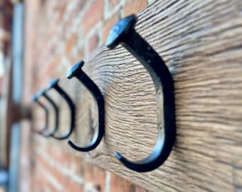 Rustic Wall Coat Rack – Reclaimed Wood Hanger with Wrought Iron Hooks