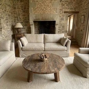 Reclaimed Barn Wood Coffee Table – Rustic Round Handmade Wabi Sabi Furniture image 6