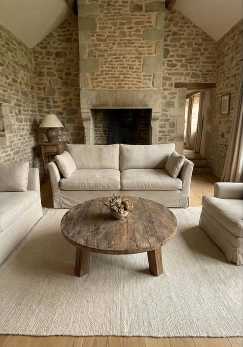 Reclaimed Barn Wood Coffee Table – Rustic Round Handmade Wabi Sabi Furniture image 6