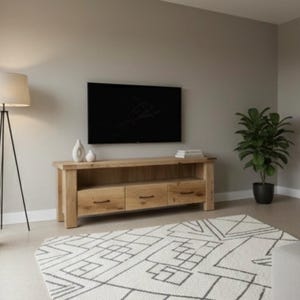 Handcrafted Solid Oak TV Stand – Rustic Farmhouse Media Console with Storage image 7