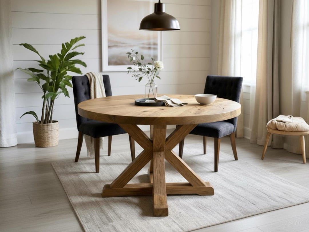 Modern Oak Round Table – Rustic Farmhouse Dining Table Handmade - Etsy