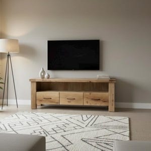 Handcrafted Solid Oak TV Stand – Rustic Farmhouse Media Console with Storage image 18
