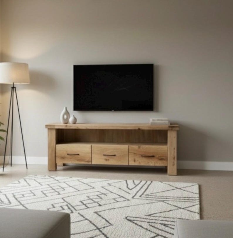 Handcrafted Solid Oak TV Stand – Rustic Farmhouse Media Console with Storage image 18
