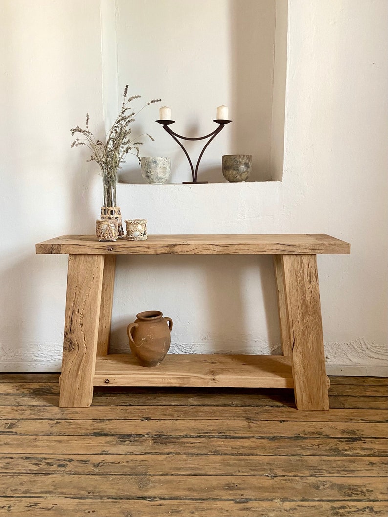 Oak Wood Console Table Modern Rustic , Hallway Table Modern Farmhouse Furniture, Rustic Entryway Console Table Oak imagem 6