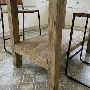 Reclaimed Oak Kitchen Island Table – Rustic Farmhouse Counter Height Table with Storage Shelf image 3
