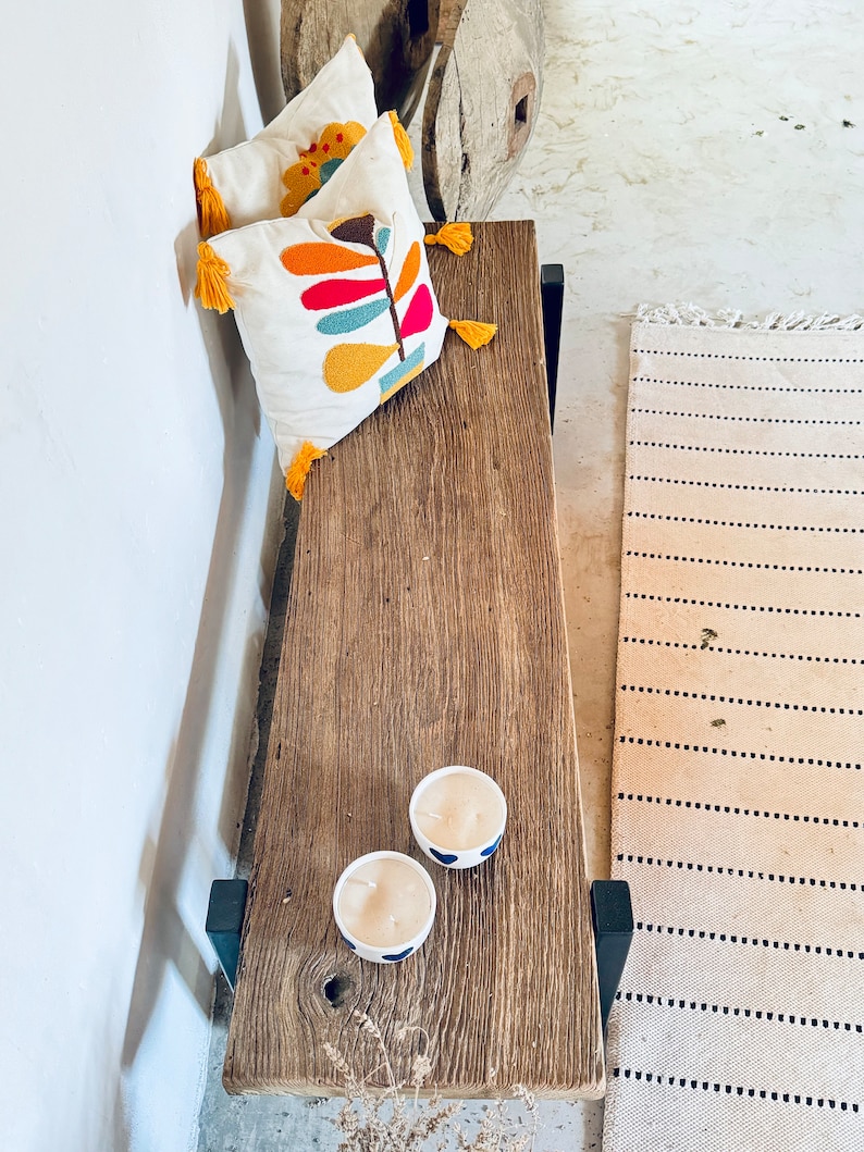 Rustic Entryway Bench, Barnwood Bench Entryway, Rustic Wooden Furniture, Rustic Reclaimed Wood Bench Metal Legs, Farmhouse Bench for Patio image 7