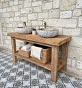 Reclaimed Wood Double Sink Bathroom Vanity with Open Shelf – Organic Rustic Farmhouse